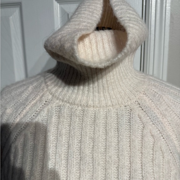 Purl knit Crop Wool Alpaca Mock Oversized pullover cable winter chunky cream - Picture 4 of 7